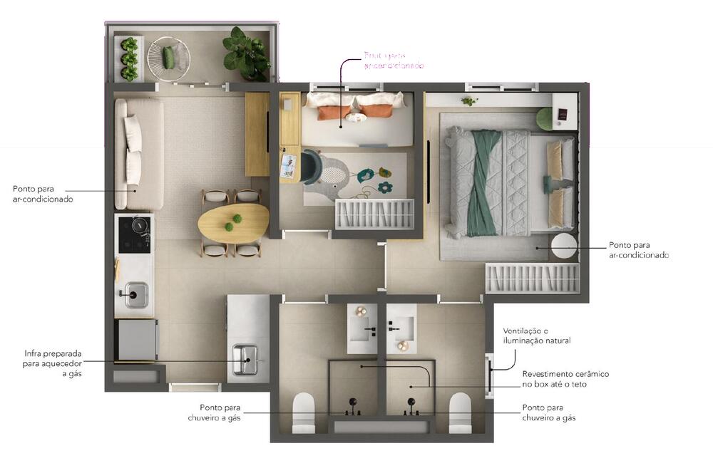 Planta Planta Canto do Uni com 42,85 m²